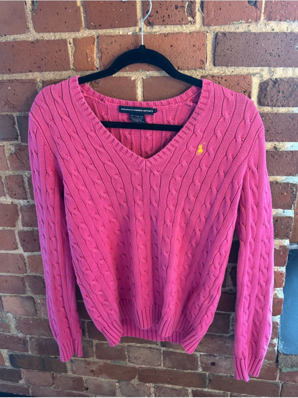 Ralph Lauren Bubblegum Pink Cable-Knit V-Neck Sweater